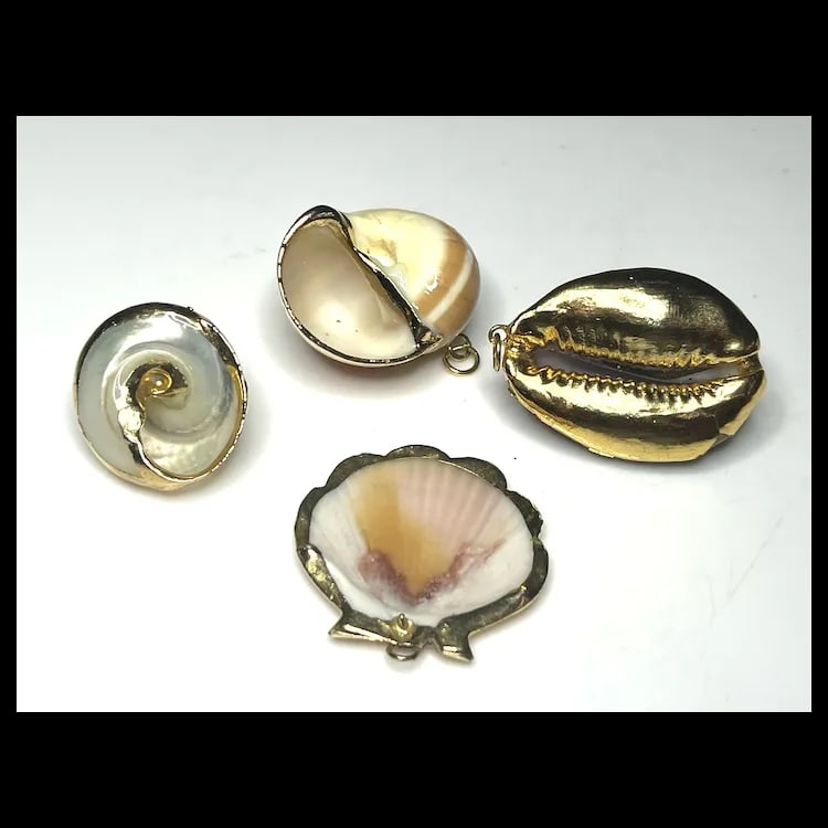 Vintage Lot of Seashell Pendants- Yellow Gold Plating - 3