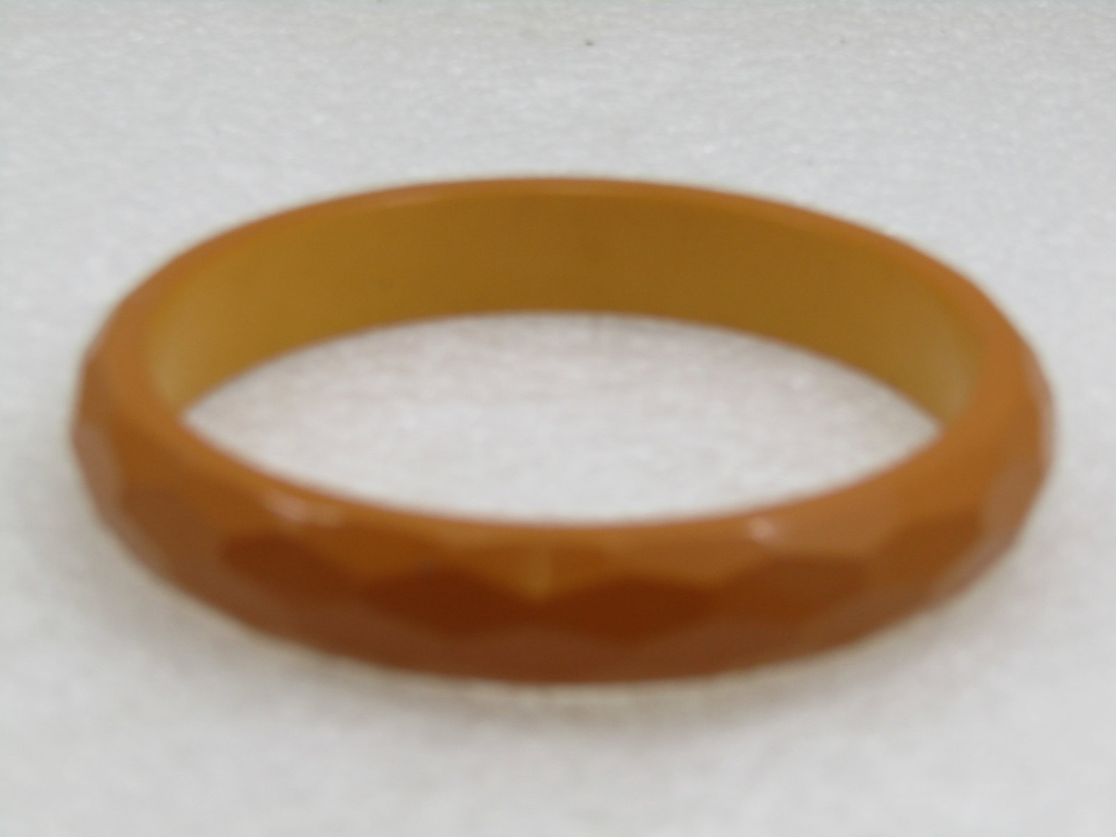 Vintage Tan Faceted Plastic Bangle Bracelet. 7.75" - 3
