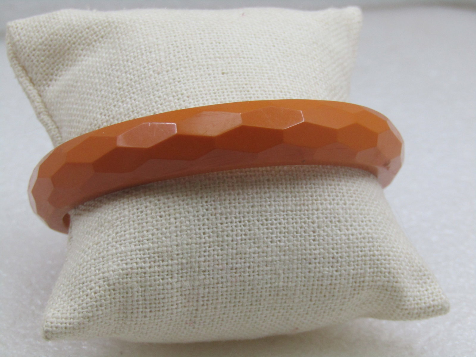 Vintage Tan Faceted Plastic Bangle Bracelet. 7.75" - 4
