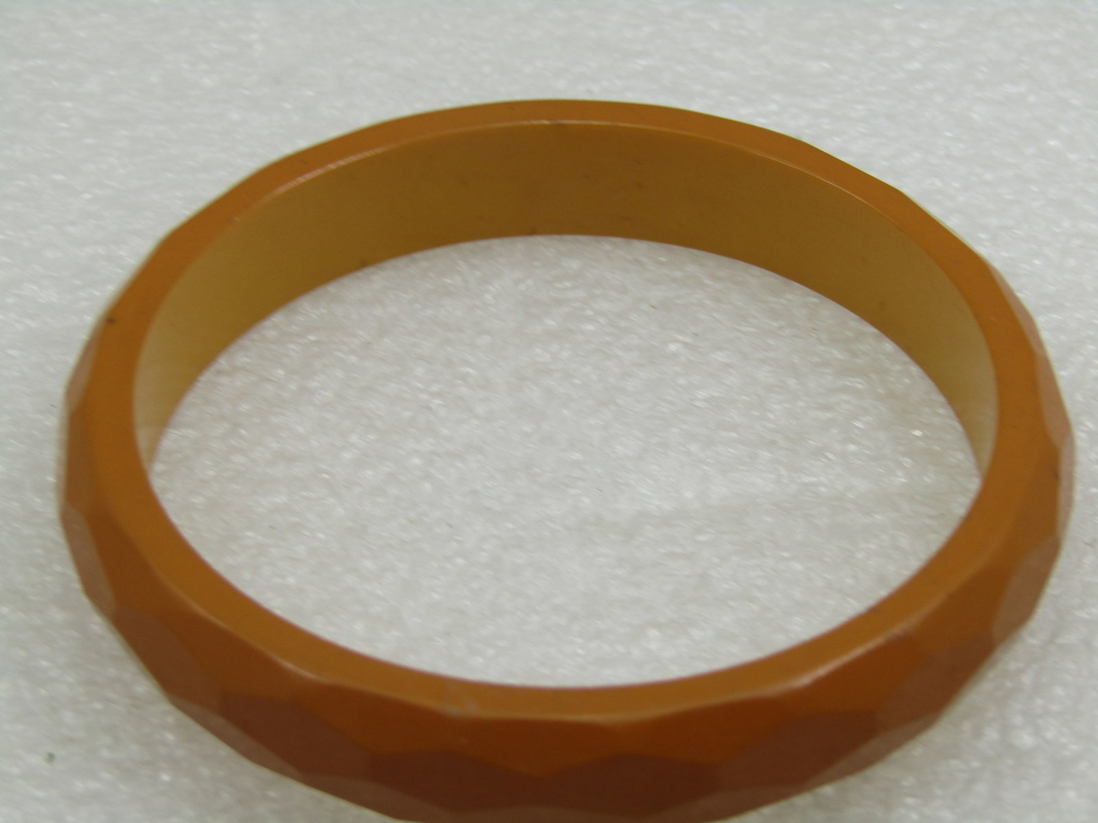Vintage Tan Faceted Plastic Bangle Bracelet. 7.75" - 5