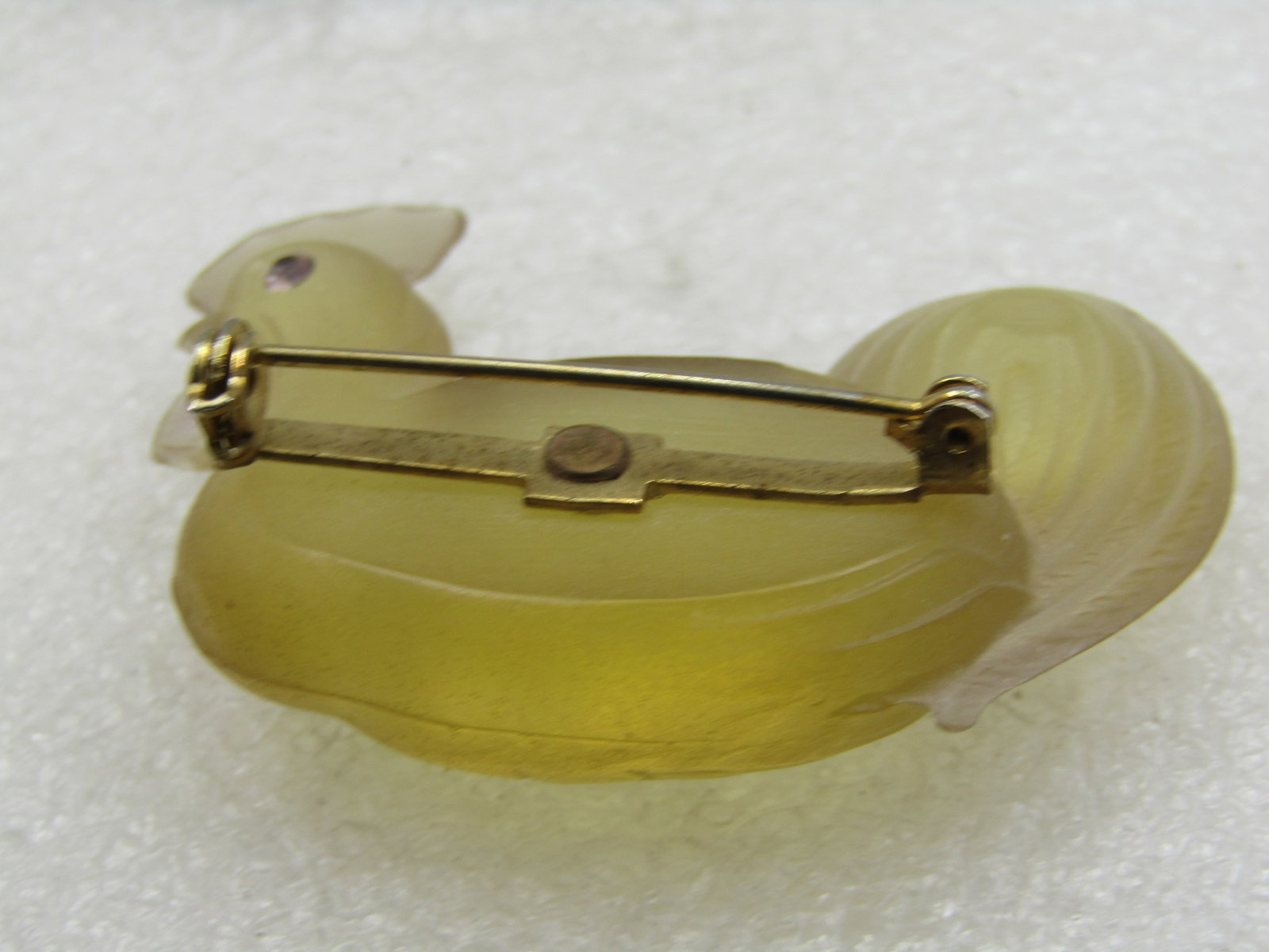 Vintage Pale Yellow Resting Rooster Brooch Rhinestone Eyes, 2" - 8