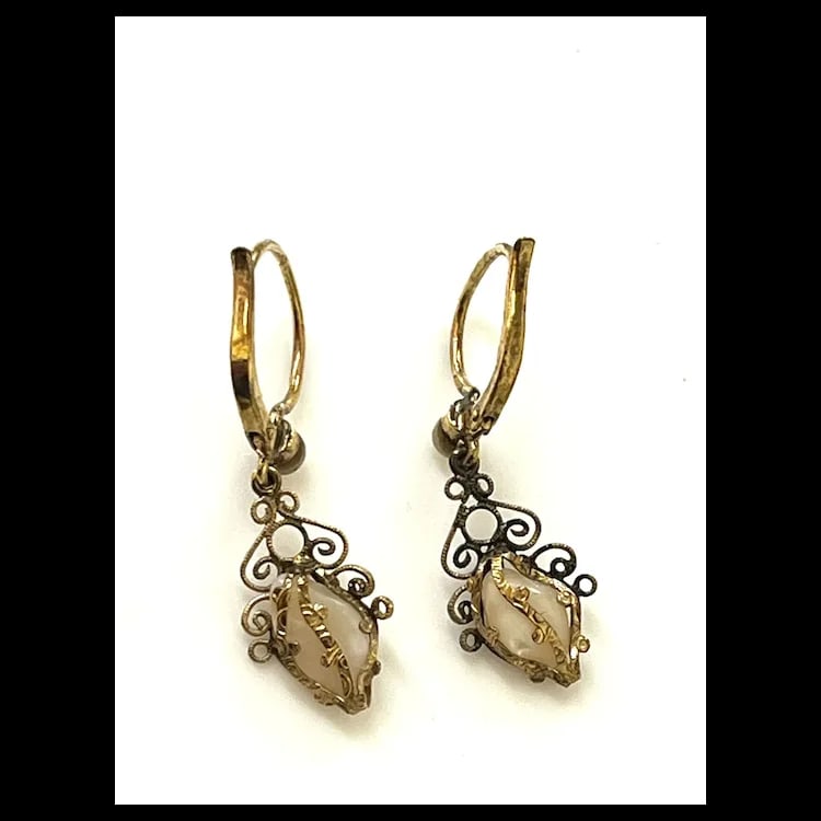 Antique Filigree 9k Gold Seed Pearl Earrings with Original Note - 5