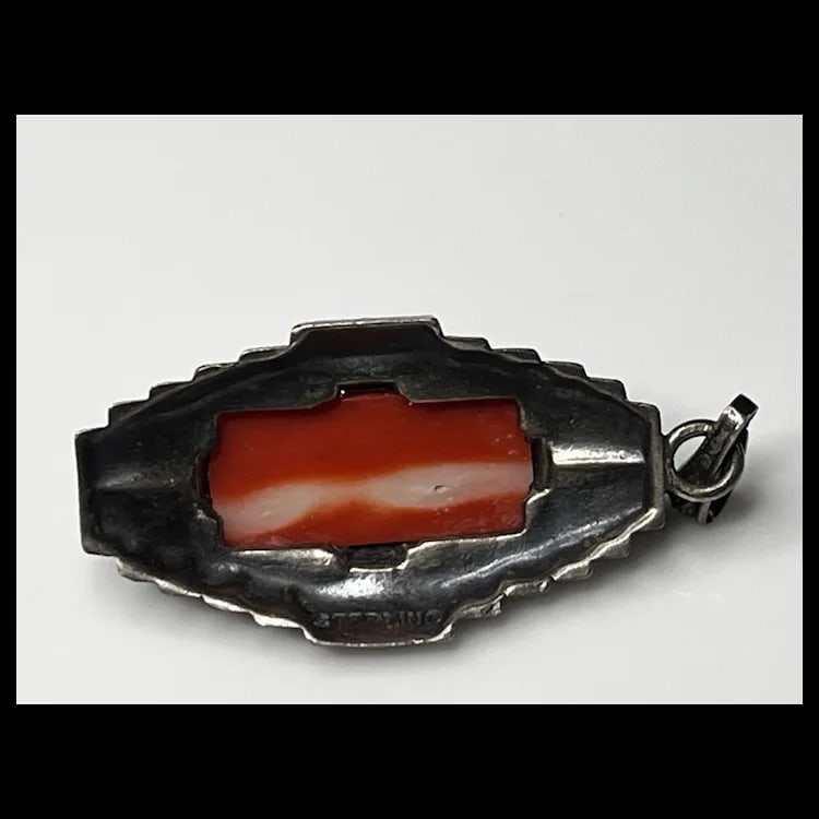 Vintage Carved Coral Cameo and Marcasite Pendant1 x .5 InchesWeight - 3.7 Grams - 5