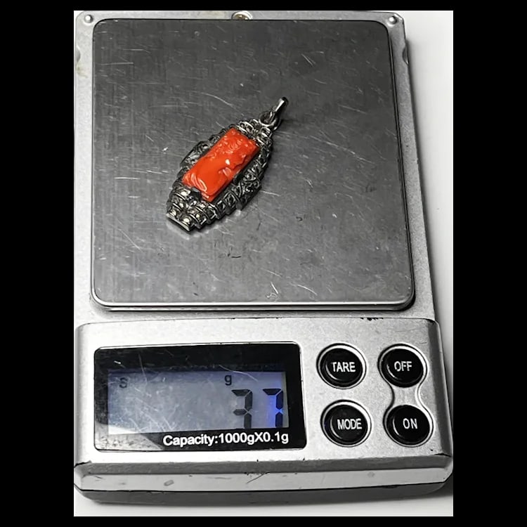 Vintage Carved Coral Cameo and Marcasite Pendant1 x .5 InchesWeight - 3.7 Grams - 8
