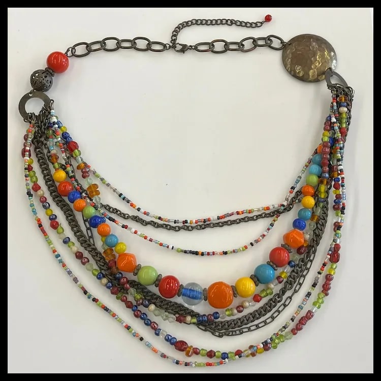 Estate Multi Media Bohemian NecklaceWeighs 99 gramsLength of Necklace is Adjustable - 2