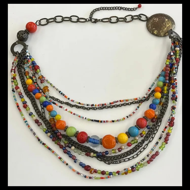 Estate Multi Media Bohemian NecklaceWeighs 99 gramsLength of Necklace is Adjustable - 3