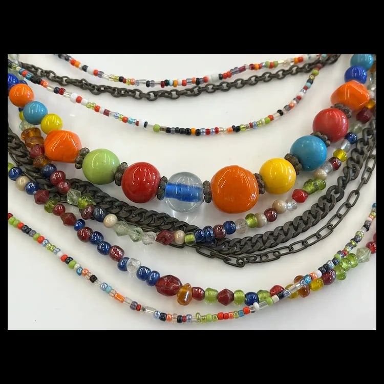 Estate Multi Media Bohemian NecklaceWeighs 99 gramsLength of Necklace is Adjustable - 4