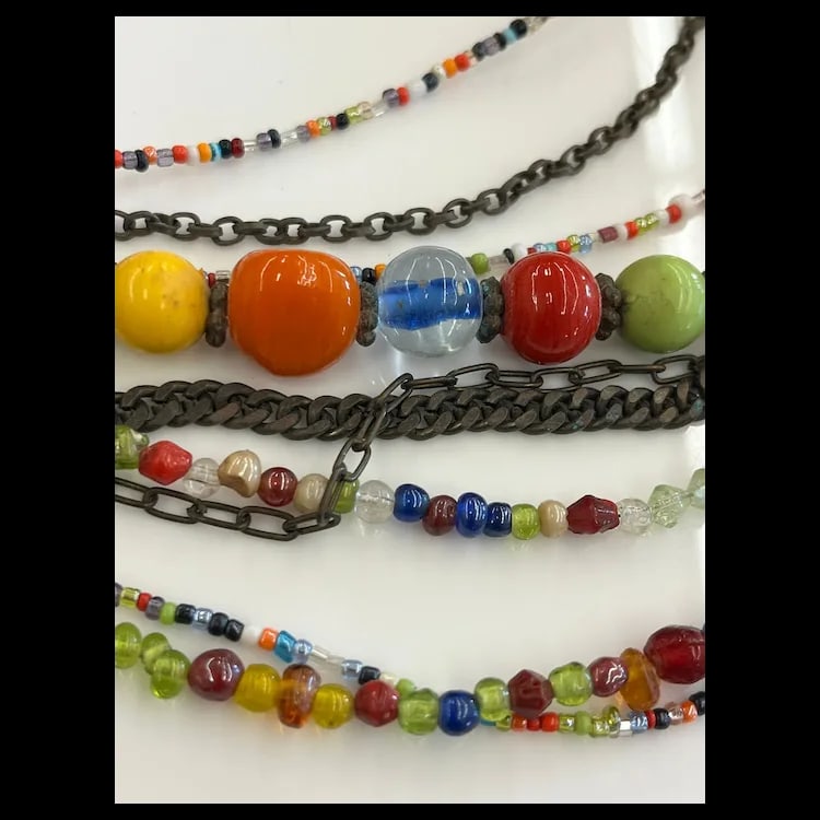 Estate Multi Media Bohemian NecklaceWeighs 99 gramsLength of Necklace is Adjustable - 5