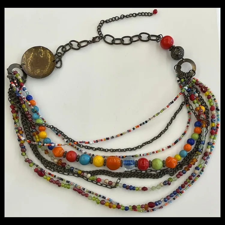 Estate Multi Media Bohemian NecklaceWeighs 99 gramsLength of Necklace is Adjustable - 6