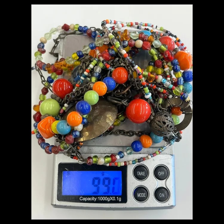 Estate Multi Media Bohemian NecklaceWeighs 99 gramsLength of Necklace is Adjustable - 7