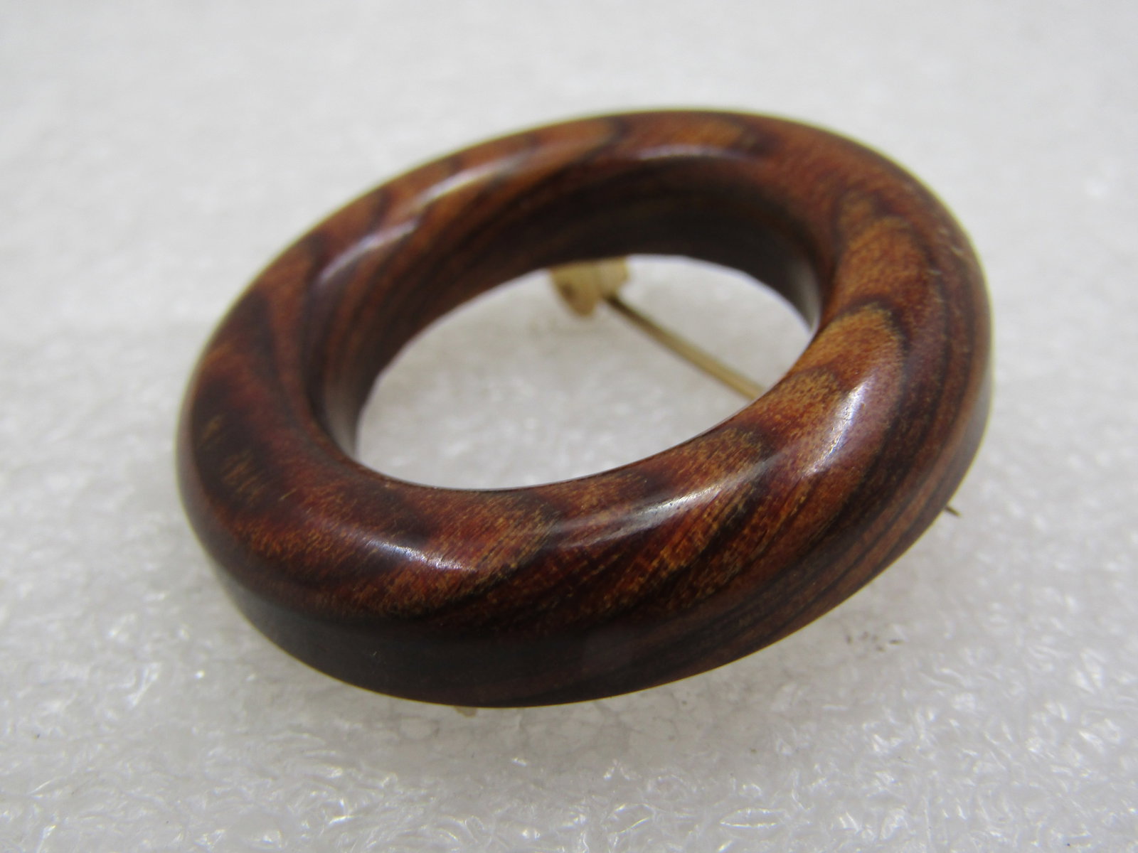 Vintage 1960's Wooden Circle Brooch, 1.25" - 3