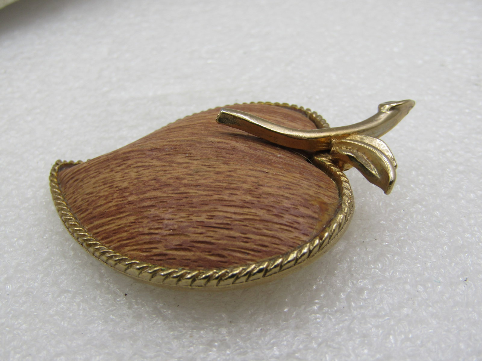 Vintage Wooden Heart Apple/Leaf Brooch, 2.5", 1960's - 5
