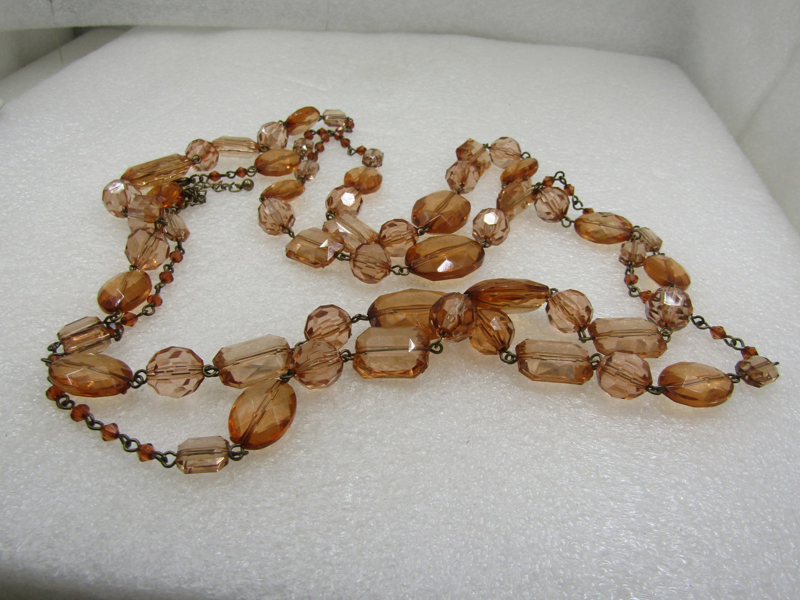 Vintage Graduated Orange and Gold Thread Necklace, 32" Multi-Strand - 2