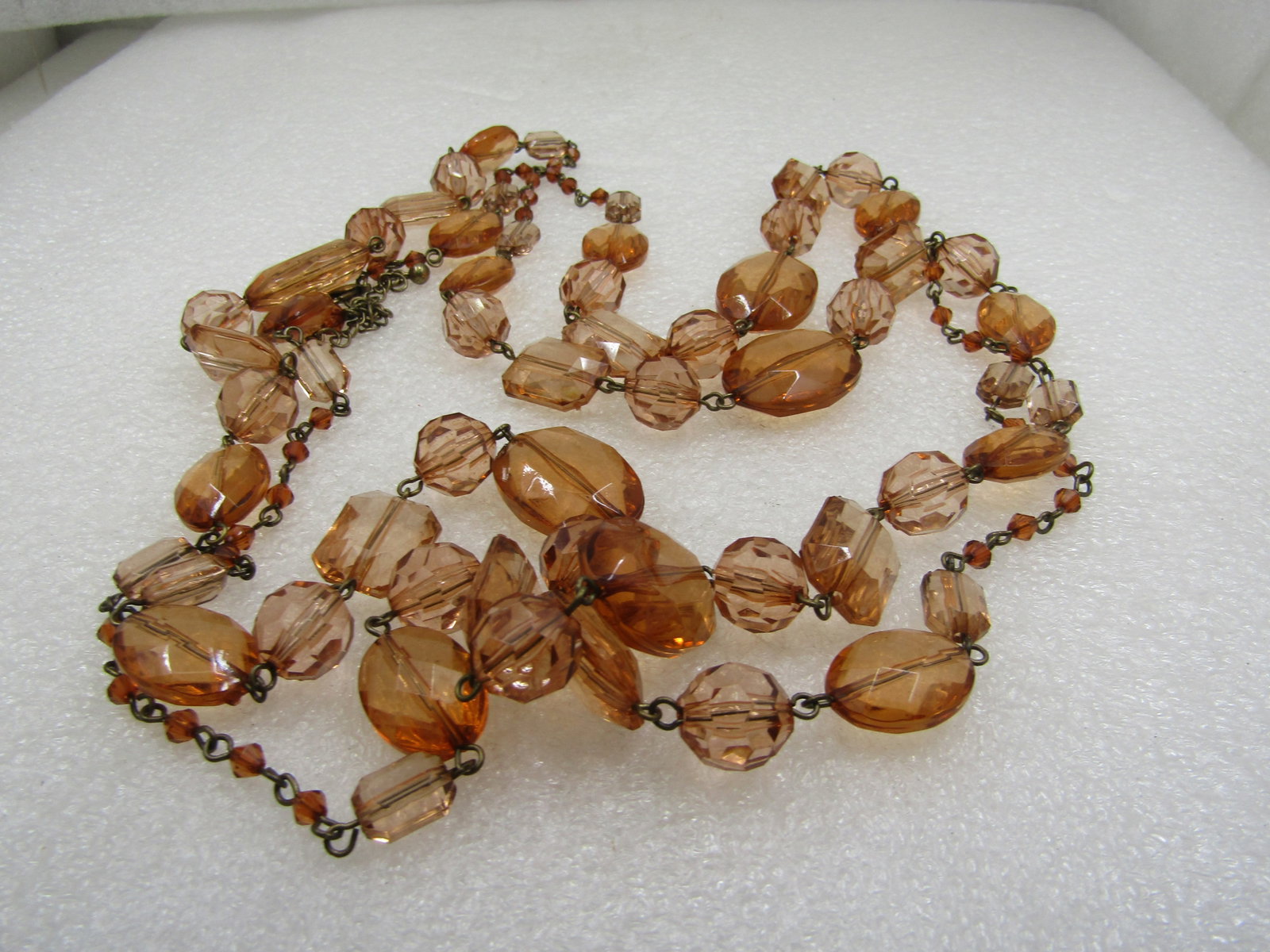 Vintage Graduated Orange and Gold Thread Necklace, 32" Multi-Strand - 3