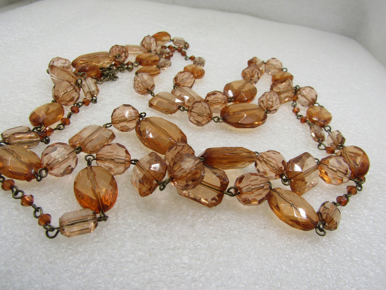 Vintage Graduated Orange and Gold Thread Necklace, 32" Multi-Strand - 4