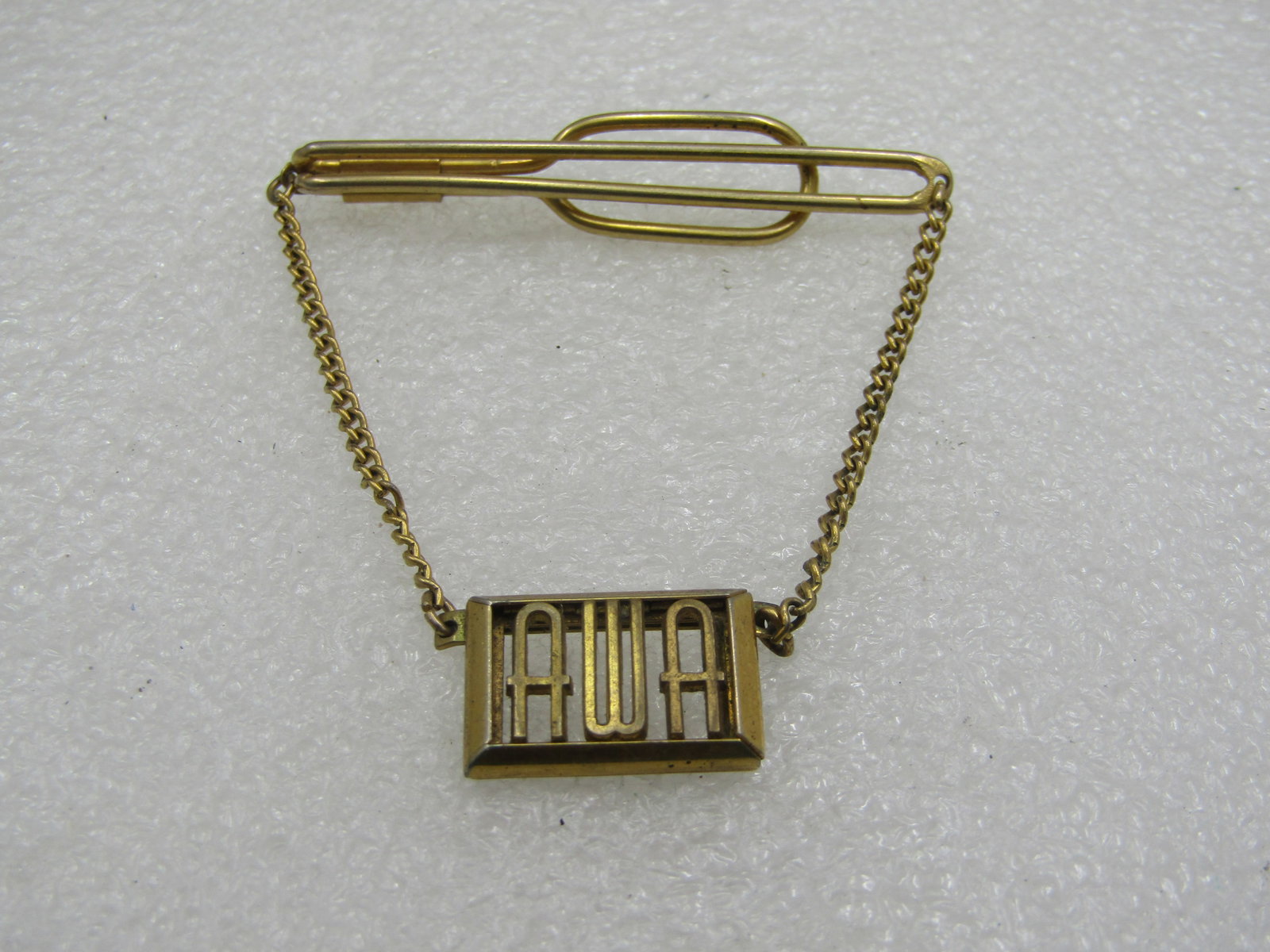 Vintage Swank Tie Bar, Framed AWA Initial Drop, 1940's-1950's, 2.25" - 2