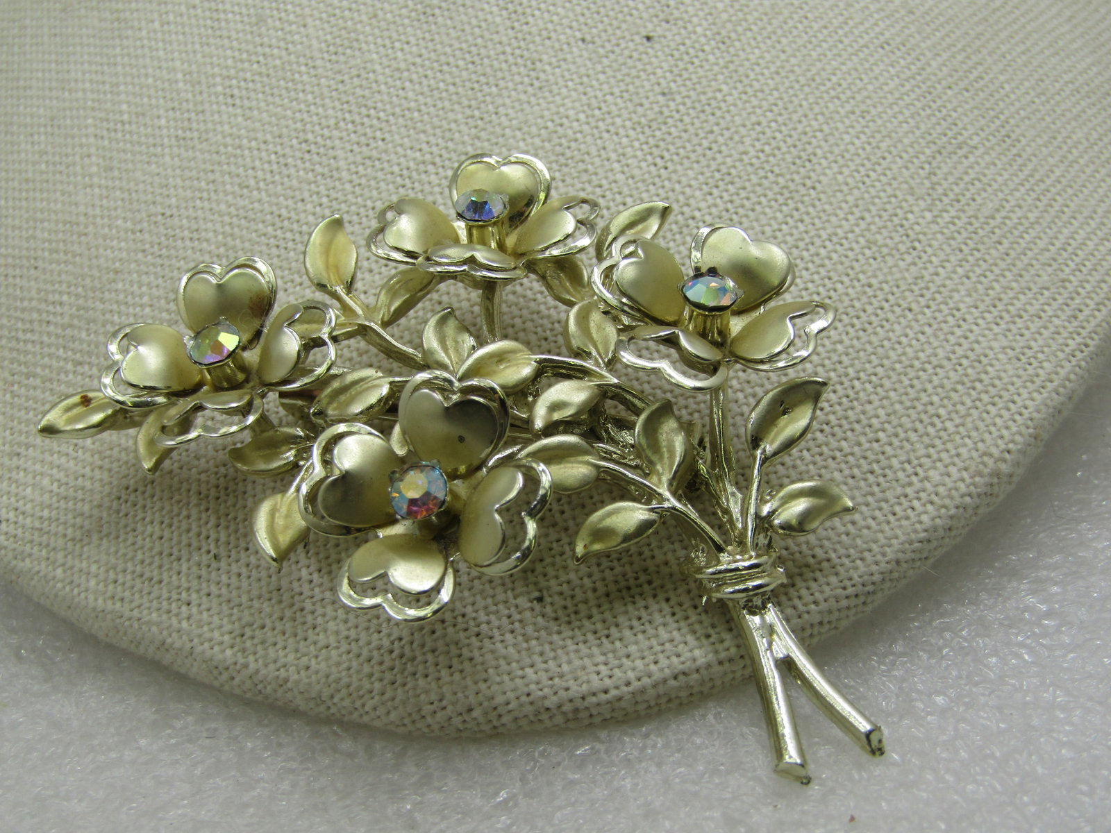 Vintage Coro Floral Bouquet Brooch, AB Rhinestones, Mid-Century - 3