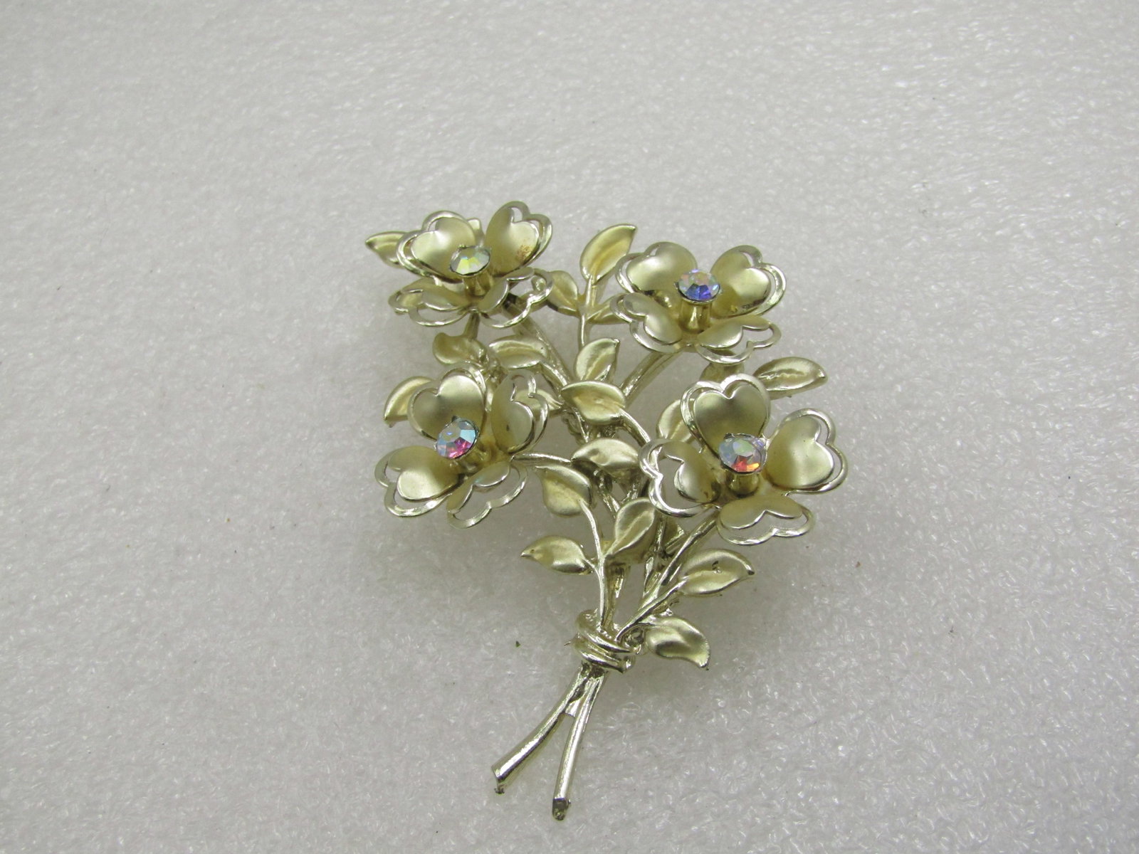 Vintage Coro Floral Bouquet Brooch, AB Rhinestones, Mid-Century - 4