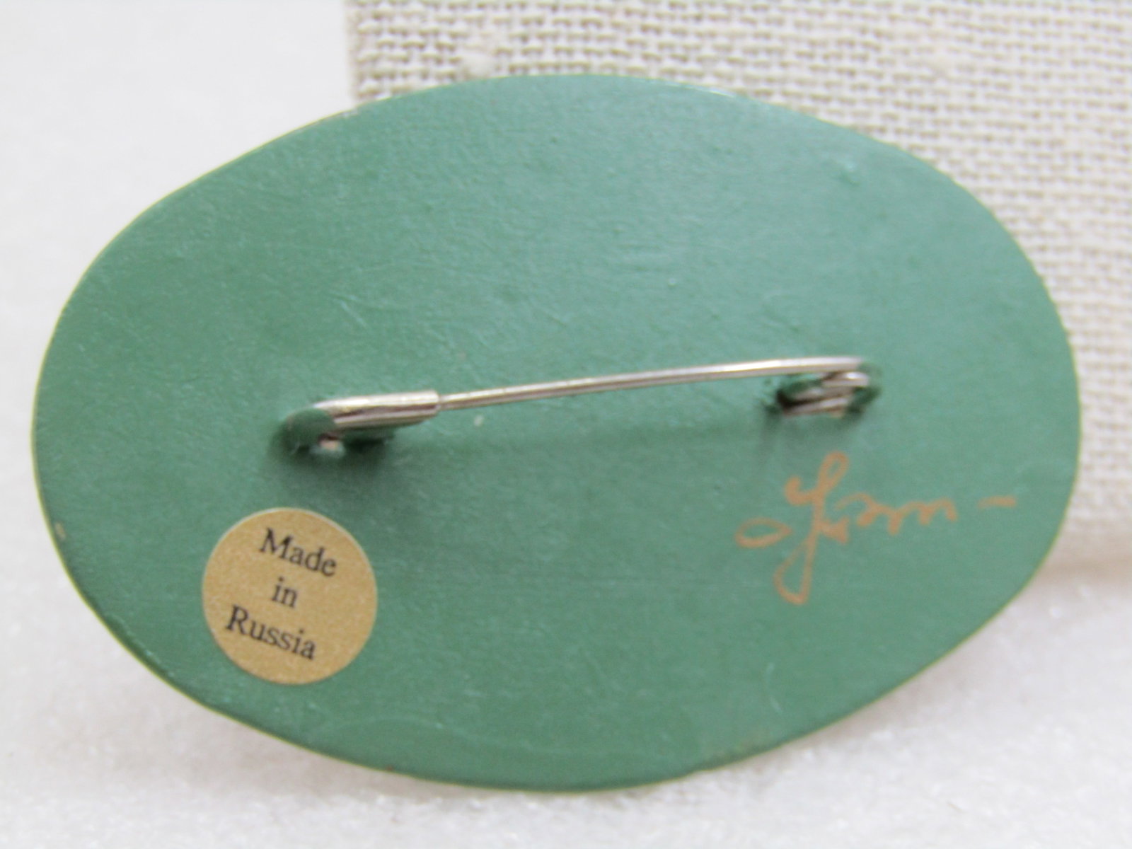 Vintage Green Lacquered Floral Hand Painted Brooch, 2.5" - 5