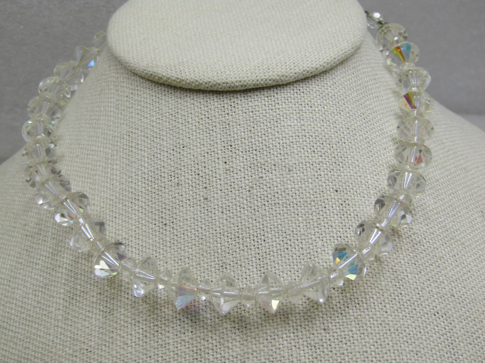 Vintage Crystal Aurora Borealis Beaded Necklace 15.5" (1 of 5)