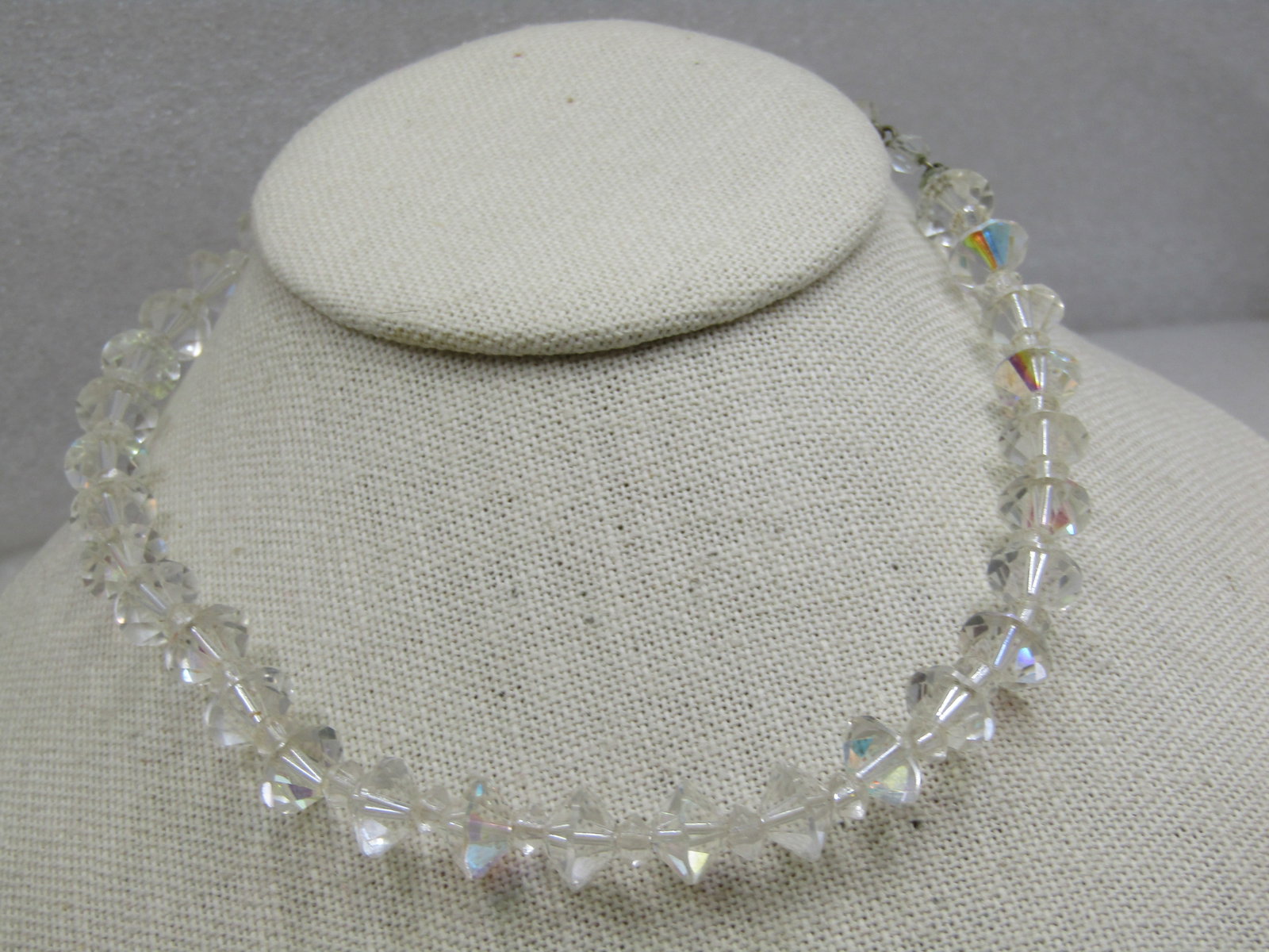 Vintage Crystal Aurora Borealis Beaded Necklace 15.5" - 2