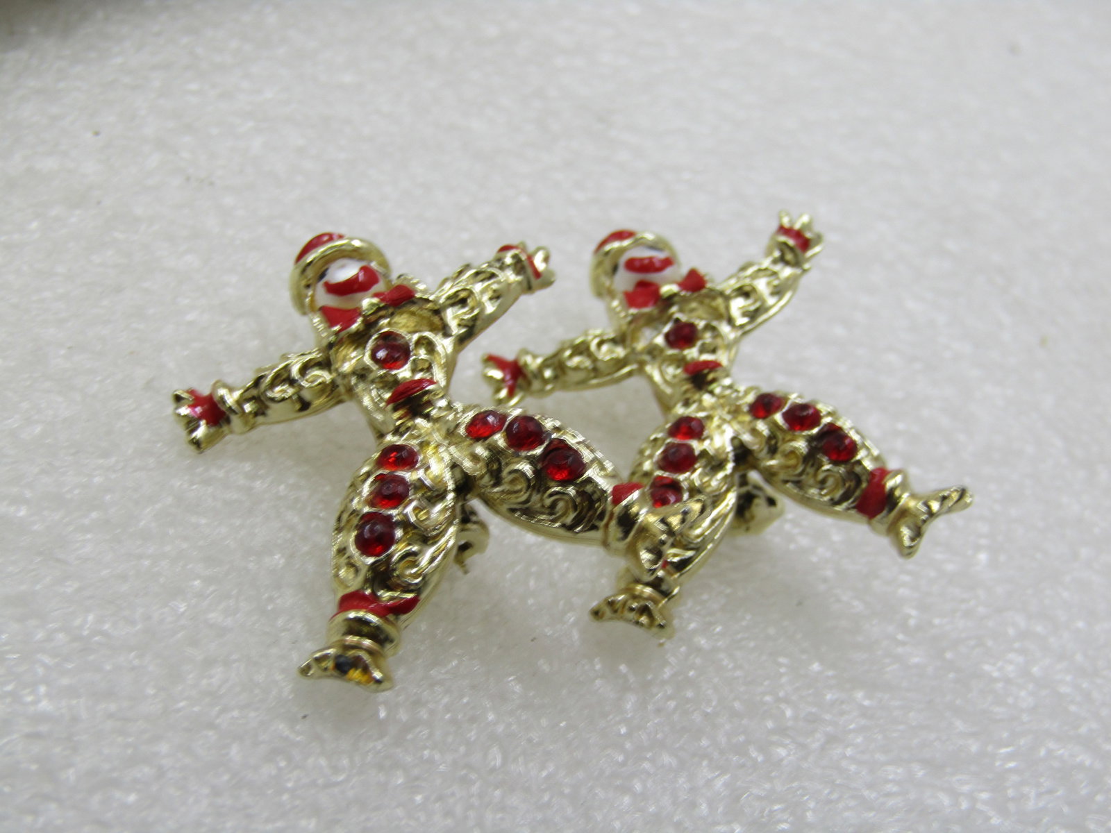 Vintage Pair Dancing Clown Brooches with Rhinestones & Enameling, 1950's-1960's - 4