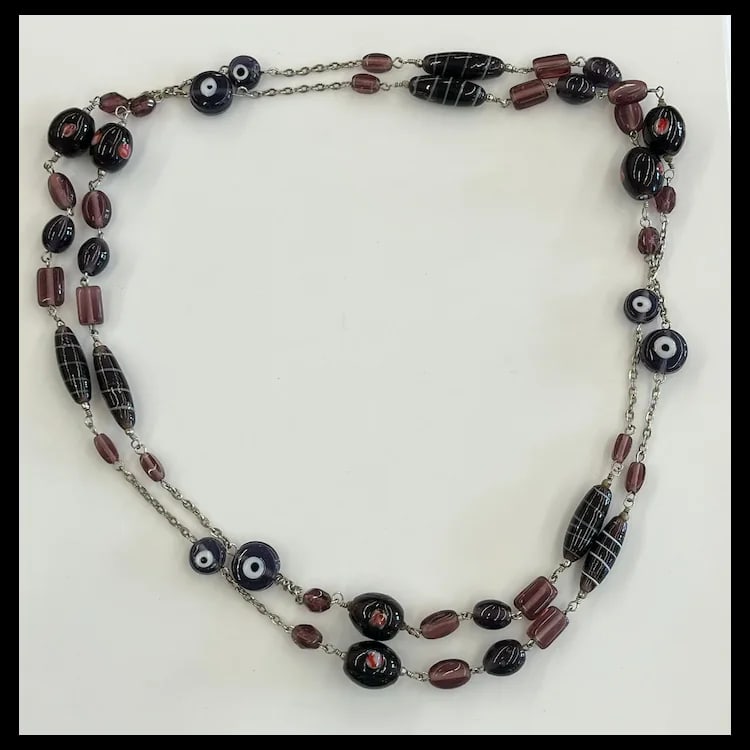 Vintage Glass Beaded Long Silver Tone Statement NecklaceGlass, MetalMeasures 49 inches Length - 2