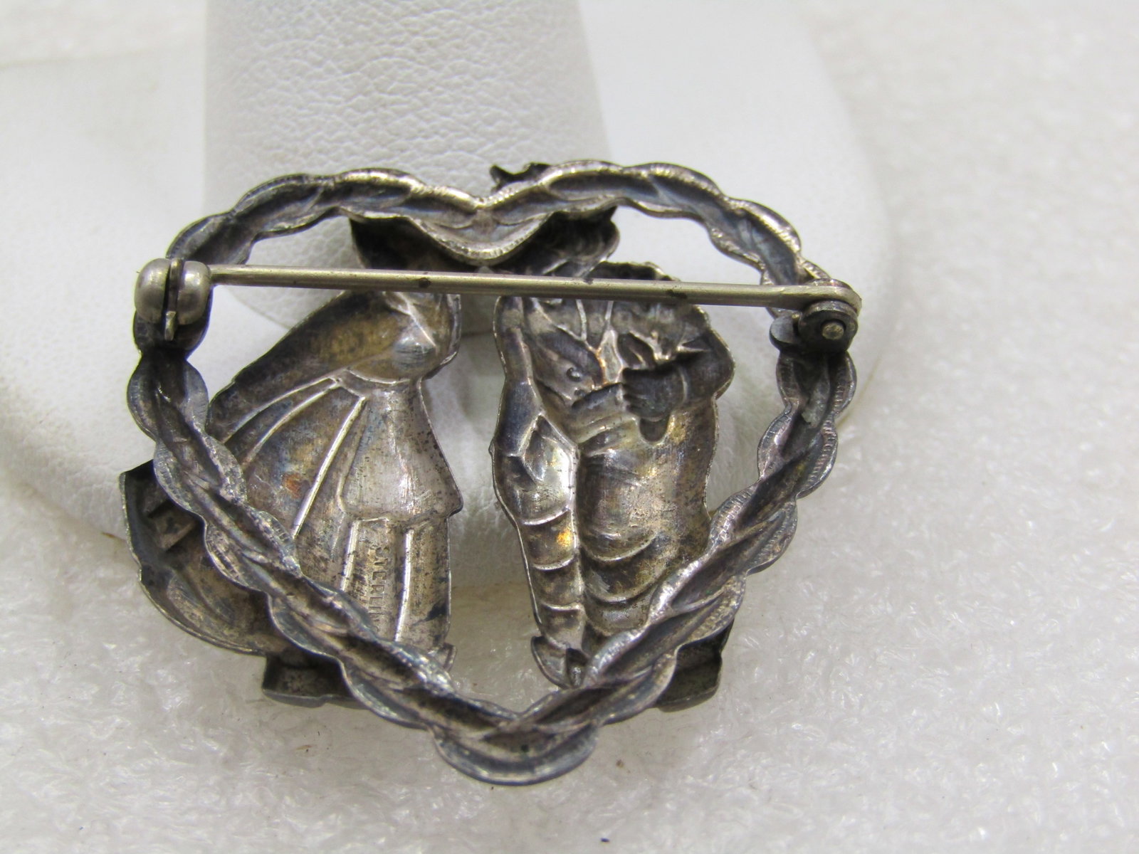Vintage Sterling Kissing Dutch Girl/Boy Heart Brooch, 1940's - 4