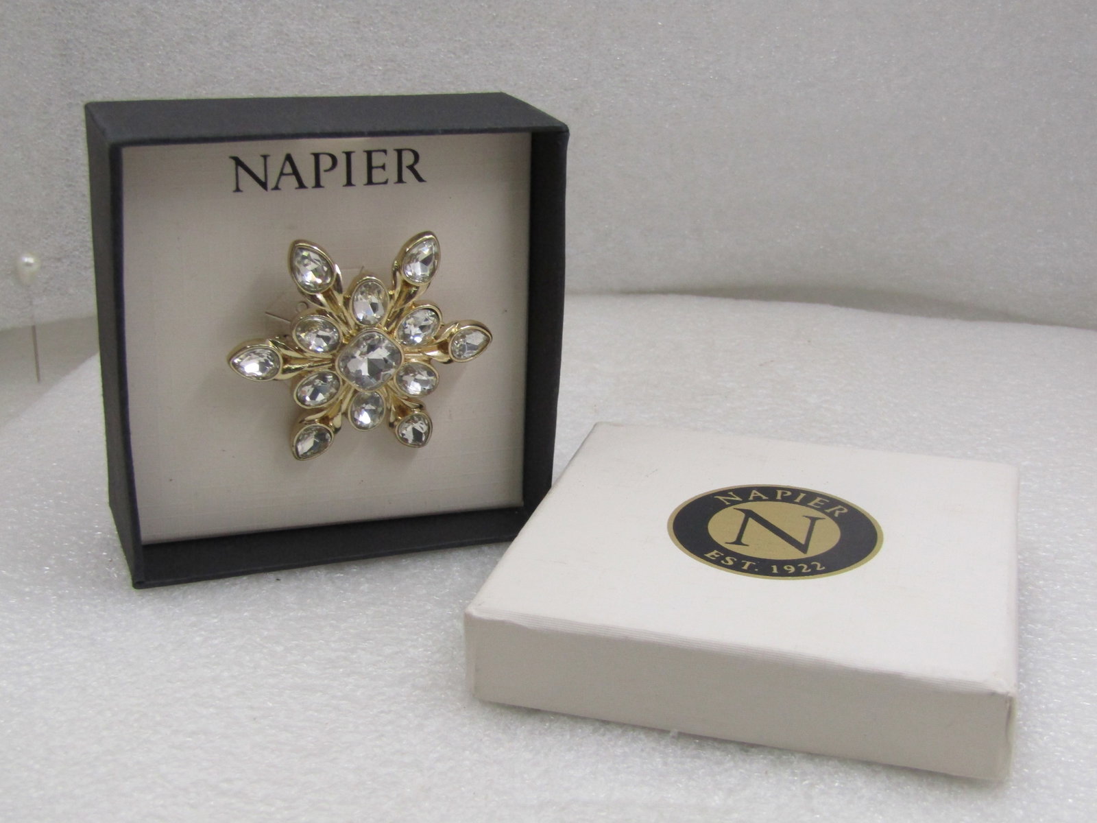 Vintage Napier Clear Rhinestone Snowflake/Blossom Brooch, In Box - 4