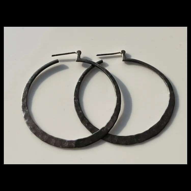 Vintage Hammered Sterling Silver Hoop Earrings Sterling SilverWeighs 7.1 gramsMeasures 2 inch - 2