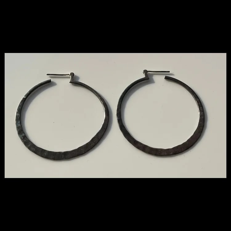 Vintage Hammered Sterling Silver Hoop Earrings Sterling SilverWeighs 7.1 gramsMeasures 2 inch - 3