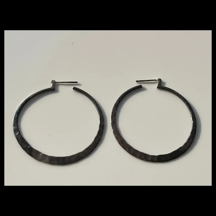 Vintage Hammered Sterling Silver Hoop Earrings Sterling SilverWeighs 7.1 gramsMeasures 2 inch - 4