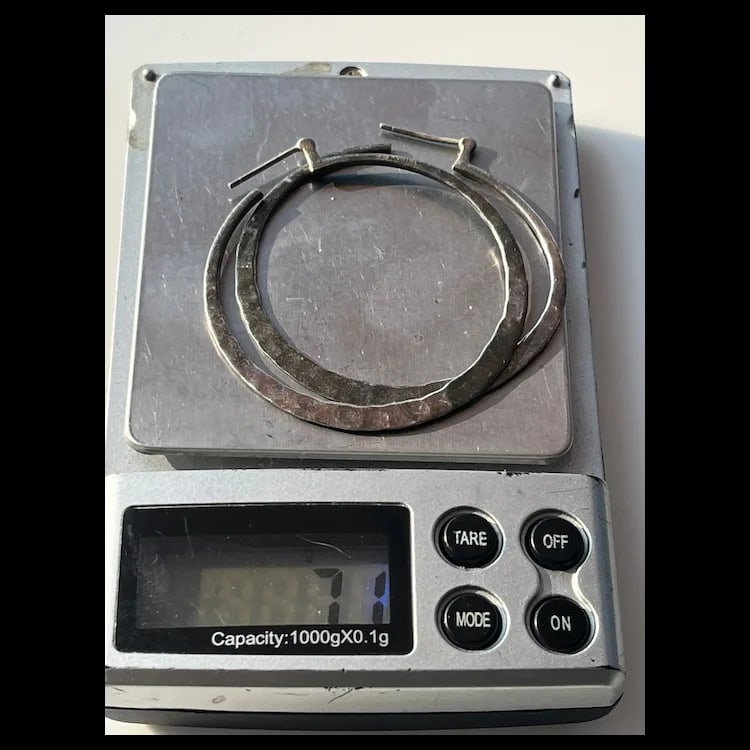 Vintage Hammered Sterling Silver Hoop Earrings Sterling SilverWeighs 7.1 gramsMeasures 2 inch - 5
