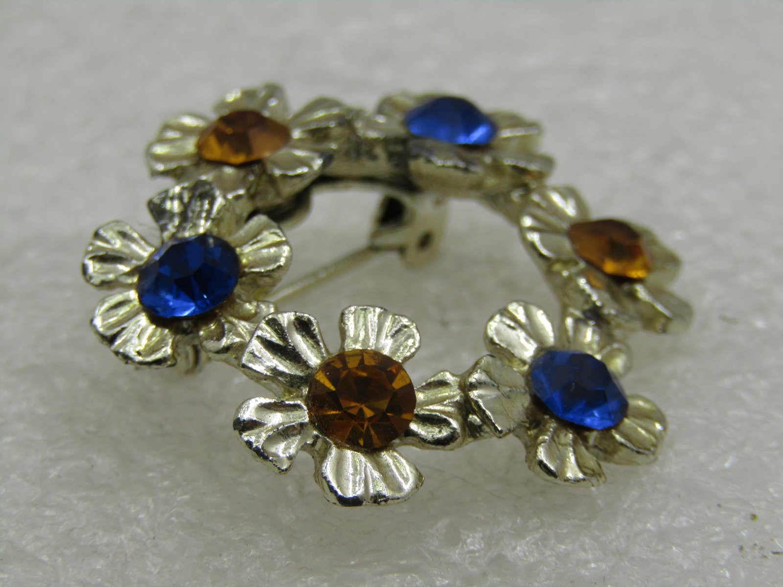 Vintage Blue & Yellow Rhinestone Floral Circle Brooch, 1960's - 5