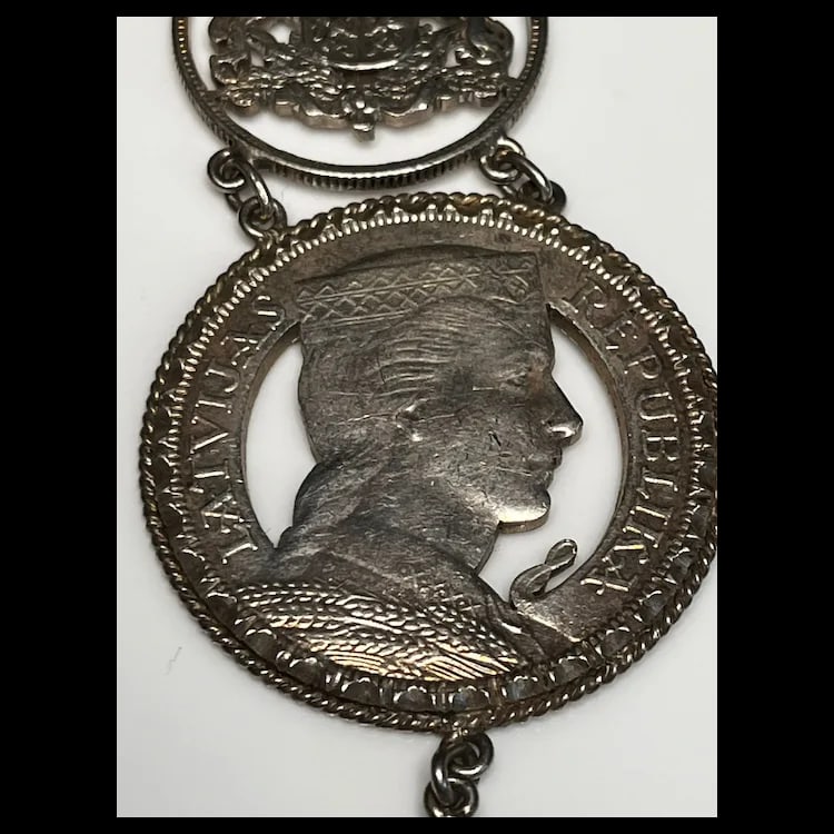 Vintage Sterling Silver Watch Fob made of Latvian Republic coins Sterling Silver Weighs 34.1 - 3