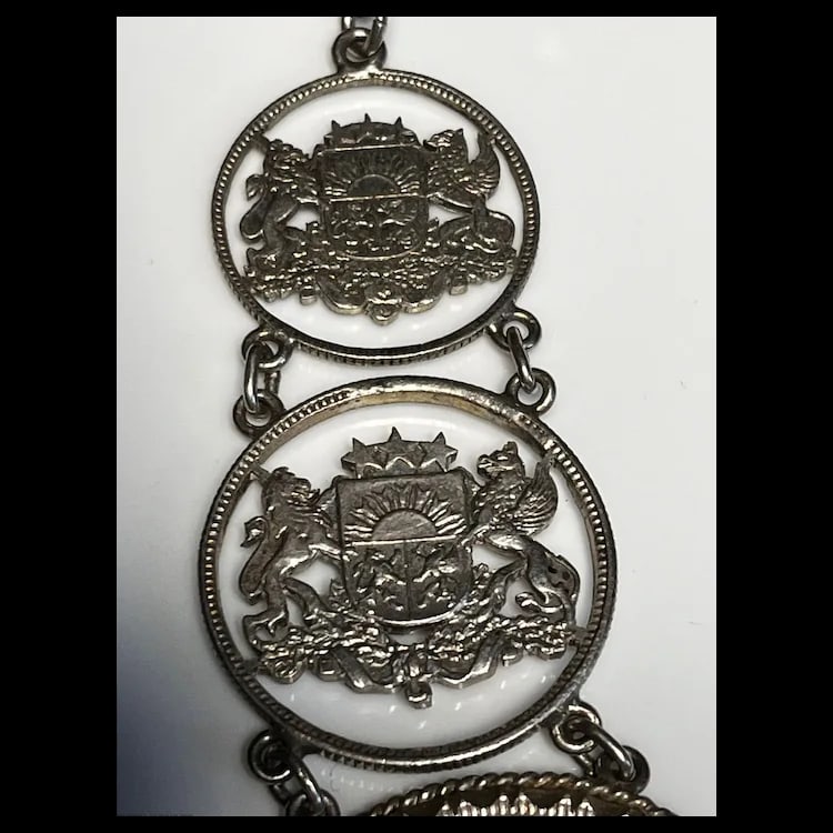 Vintage Sterling Silver Watch Fob made of Latvian Republic coins Sterling Silver Weighs 34.1 - 4