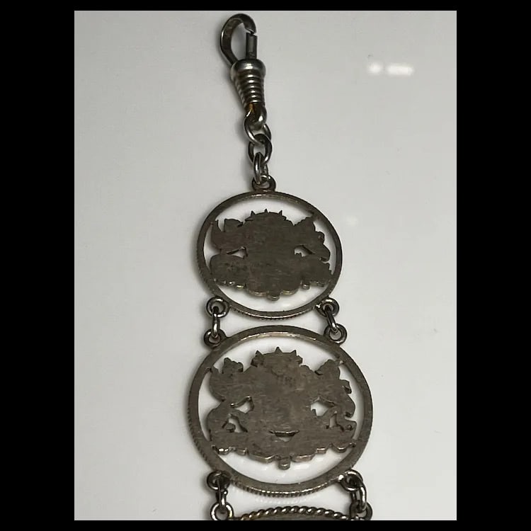 Vintage Sterling Silver Watch Fob made of Latvian Republic coins Sterling Silver Weighs 34.1 - 5