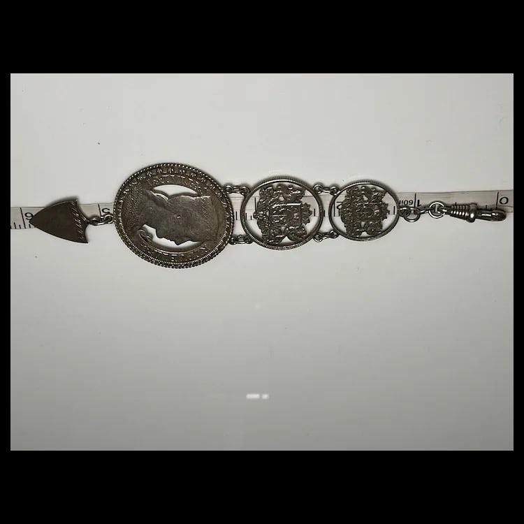 Vintage Sterling Silver Watch Fob made of Latvian Republic coins Sterling Silver Weighs 34.1 - 9