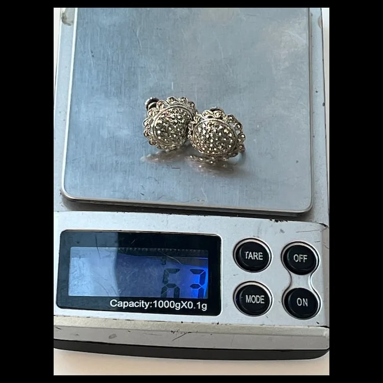 Vintage Sterling Silver Screw Back Non-Pierced Marcasite Flower Cluster EarringsSterling Silver, - 6
