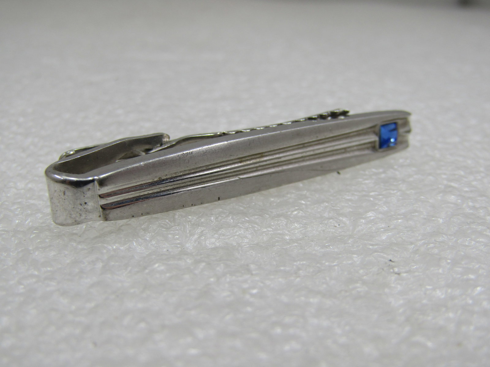 Vintage Speidel Tie Clasp, Blue Rhinestone, 1950's-1960's - 4