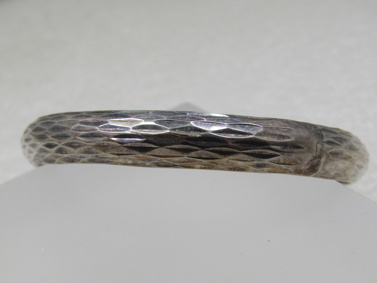 Vintage Sterling Hinged Bangle Bracelet, 7.25", Notched, 8.5mm Signed - 6