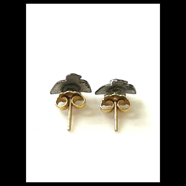 Estate Sterling Silver Zuni Peyote Bird Turquoise 14k Gold Post Earrings - 3