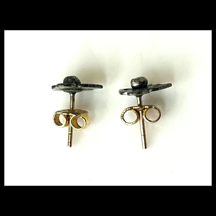 Estate Sterling Silver Zuni Peyote Bird Turquoise 14k Gold Post Earrings - 4