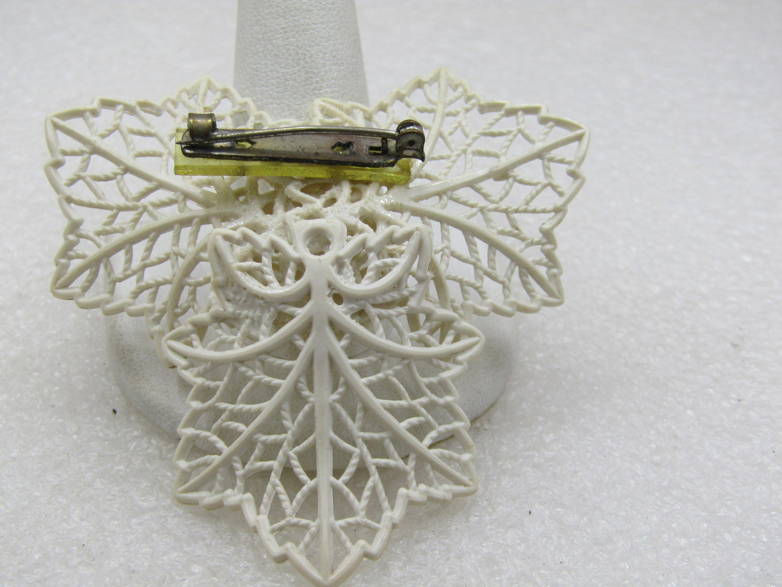 Vintage White Filigree Leaf Brooch, Domed Center, 2.5" - 4