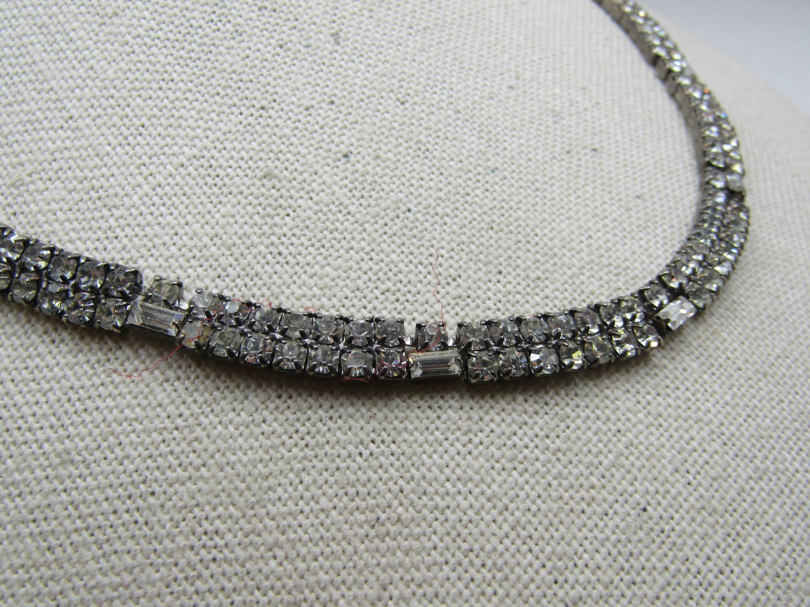 Vintage Clear Rhinestone Necklace, Curved Front, 16", 1940's - 5