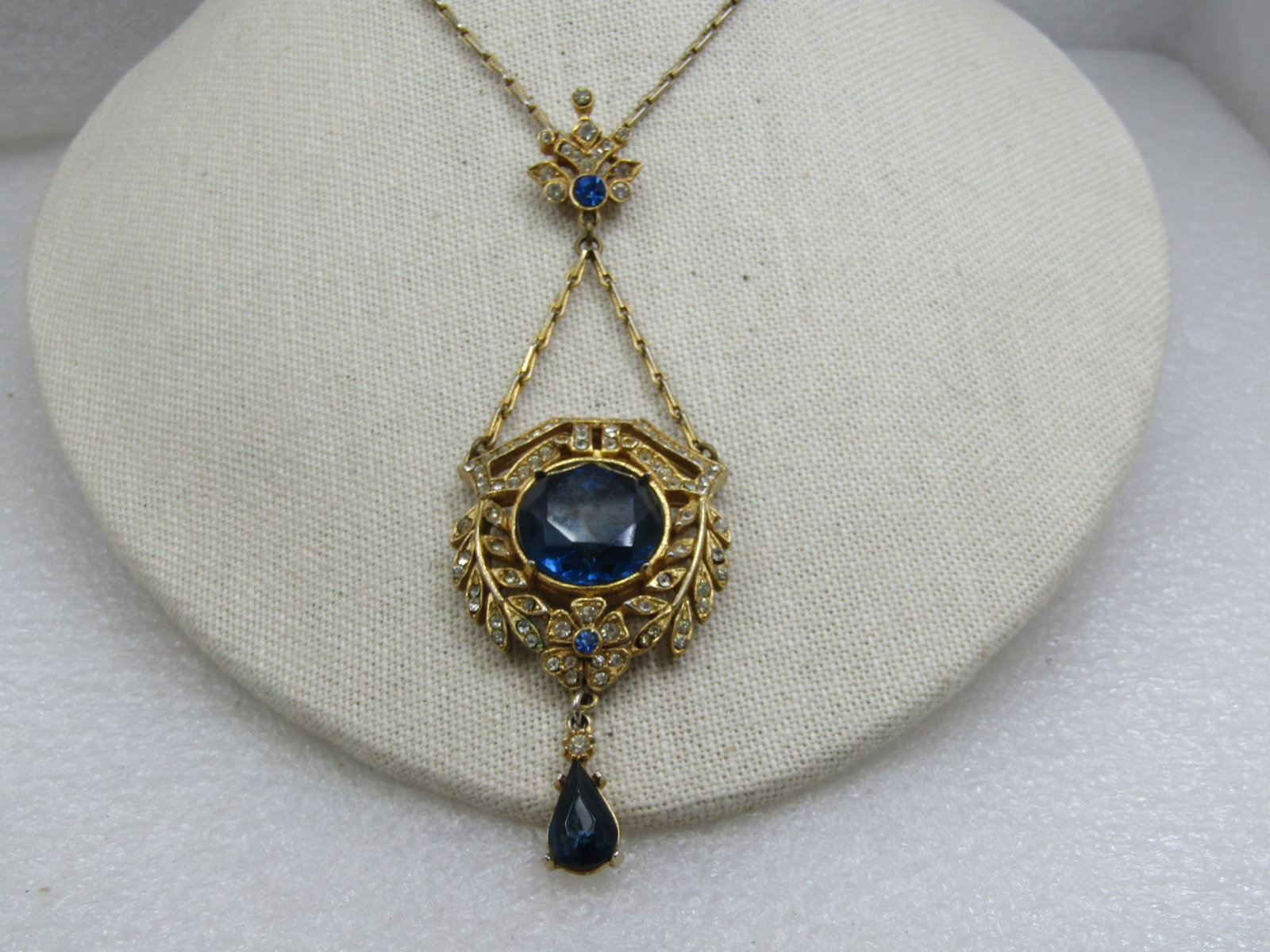 Vintage Clear & Blue Rhinestone Lavalier Necklace, Signed ART, 18" - 3