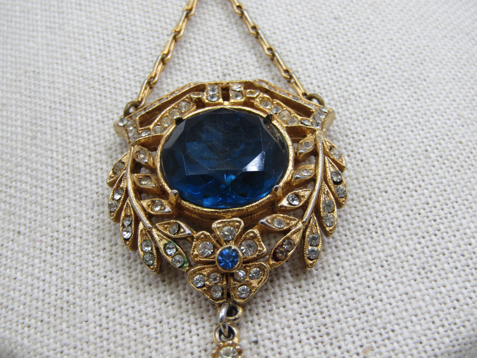 Vintage Clear & Blue Rhinestone Lavalier Necklace, Signed ART, 18" - 4