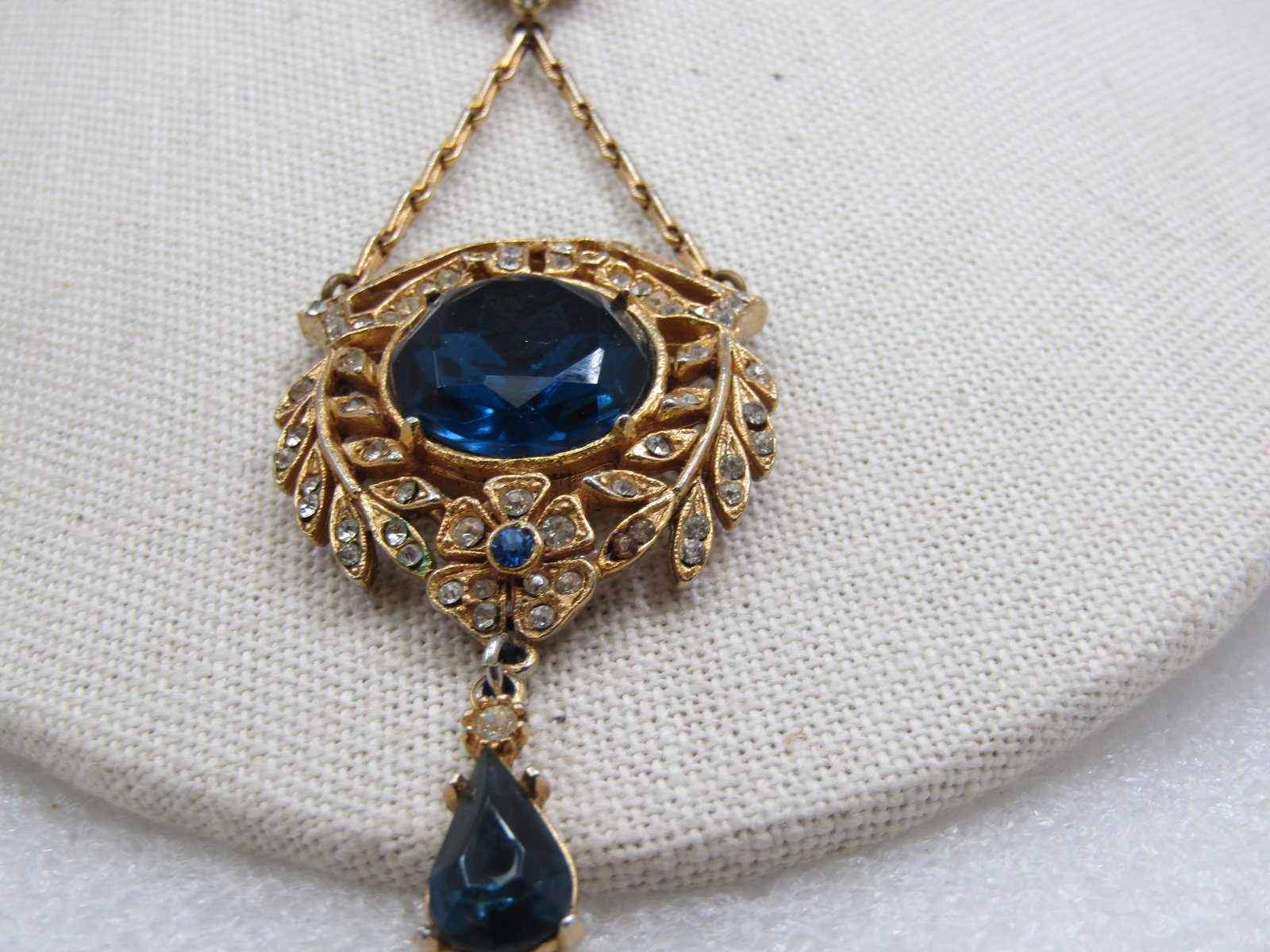Vintage Clear & Blue Rhinestone Lavalier Necklace, Signed ART, 18" - 5