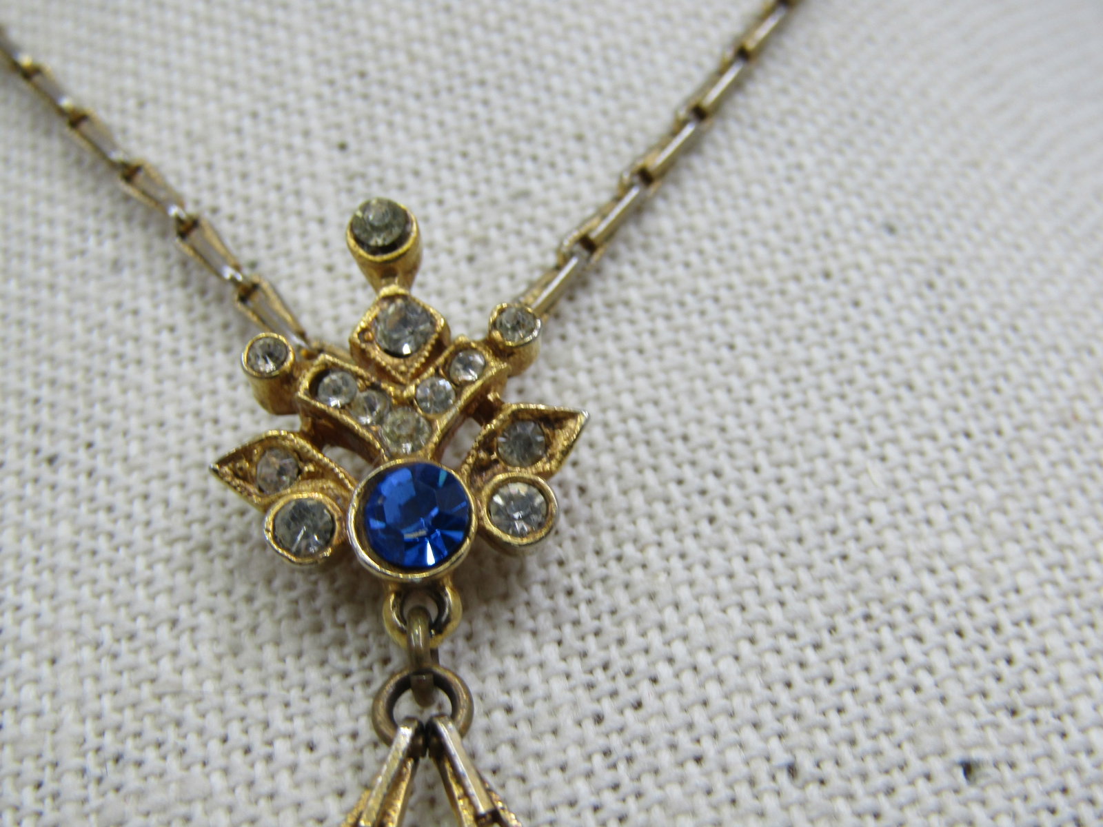 Vintage Clear & Blue Rhinestone Lavalier Necklace, Signed ART, 18" - 6