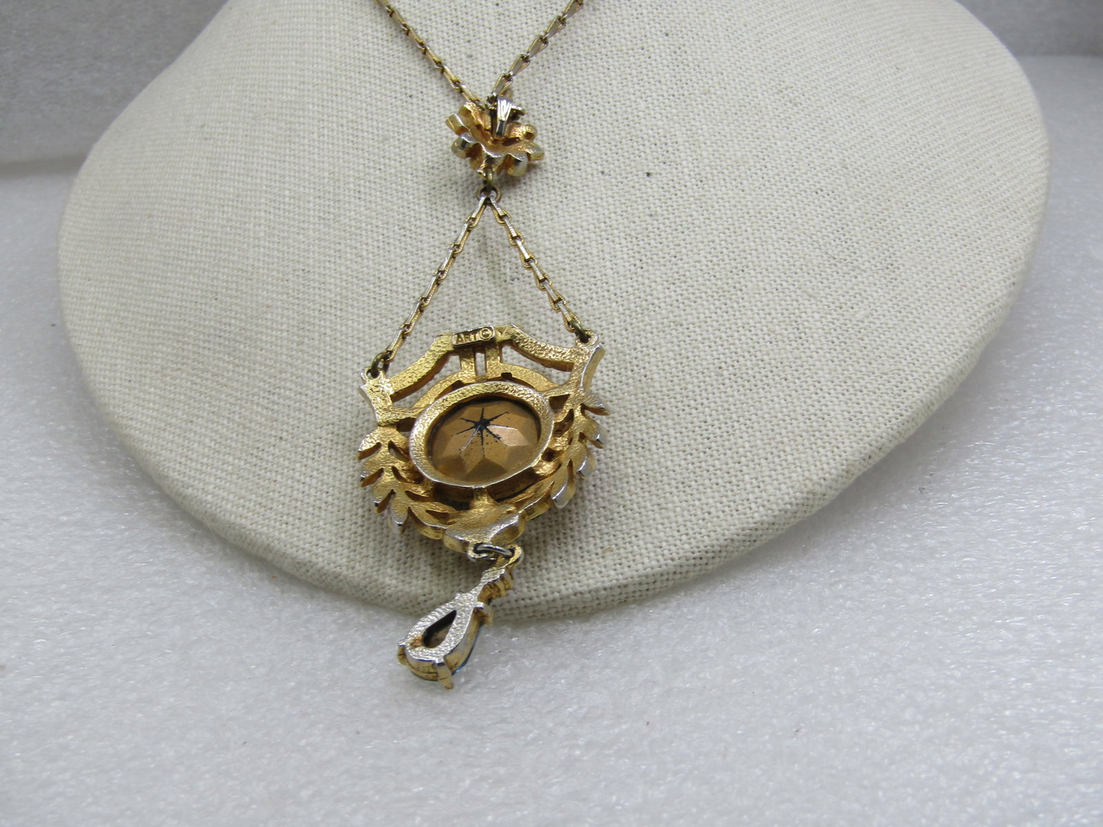 Vintage Clear & Blue Rhinestone Lavalier Necklace, Signed ART, 18" - 7